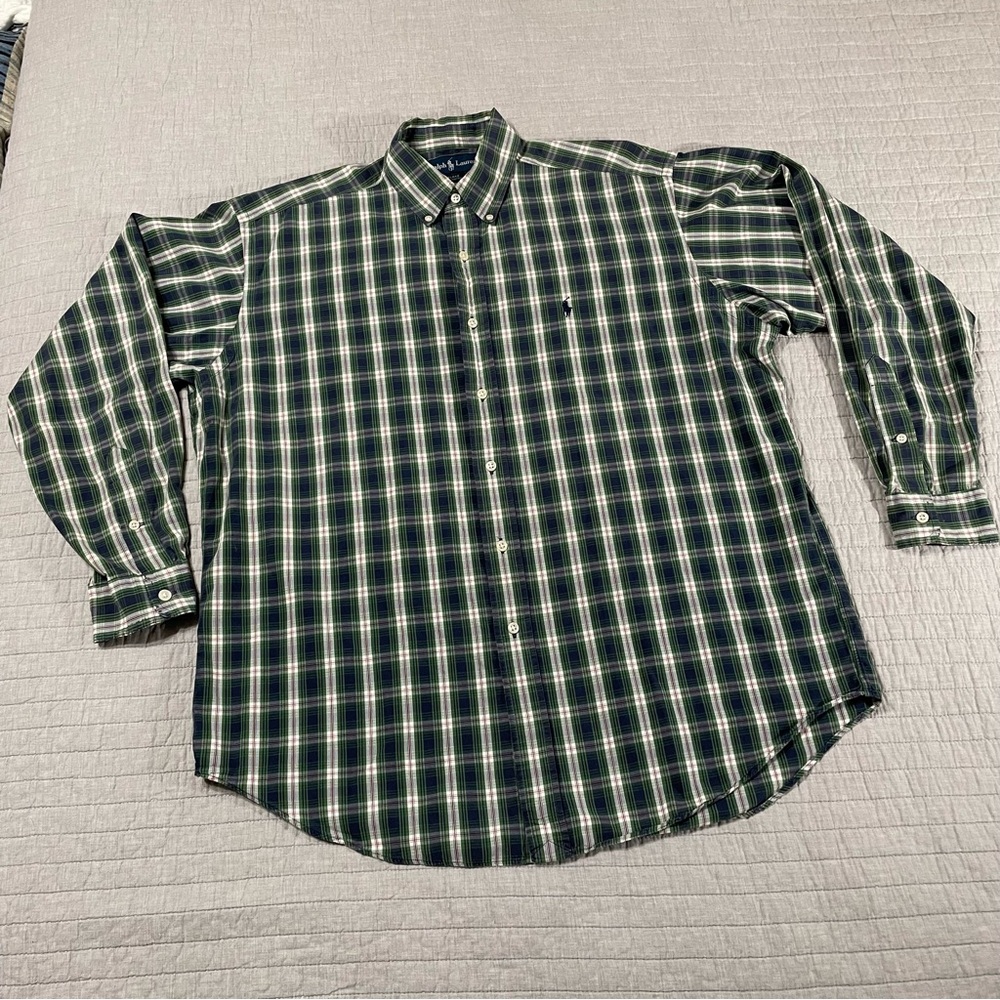 Ralph Lauren Blake Button Down Men's Long Sleeve Green Plaid Shirt Size Large